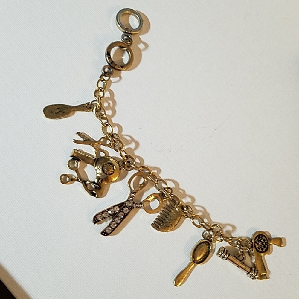 Hair Stylist Antique Gold Charm Bracelet 12"